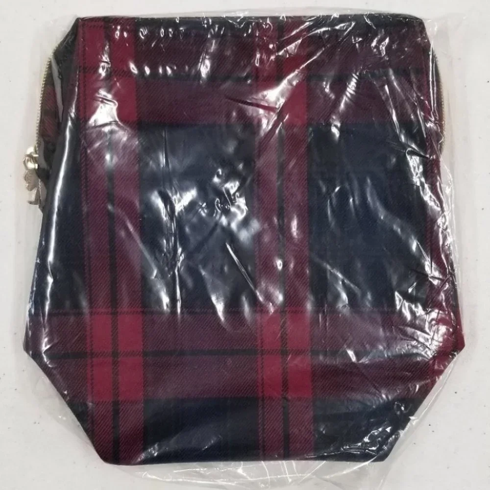 Waterproof Plaid Large Opening Makeup Cosmetic Bag - Picture 9 of 14